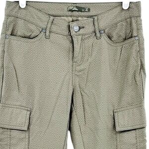 PrAna Women's Cargo Pants Sz 2 Stretch Skinny Leg Low Rise Geometric Print Green